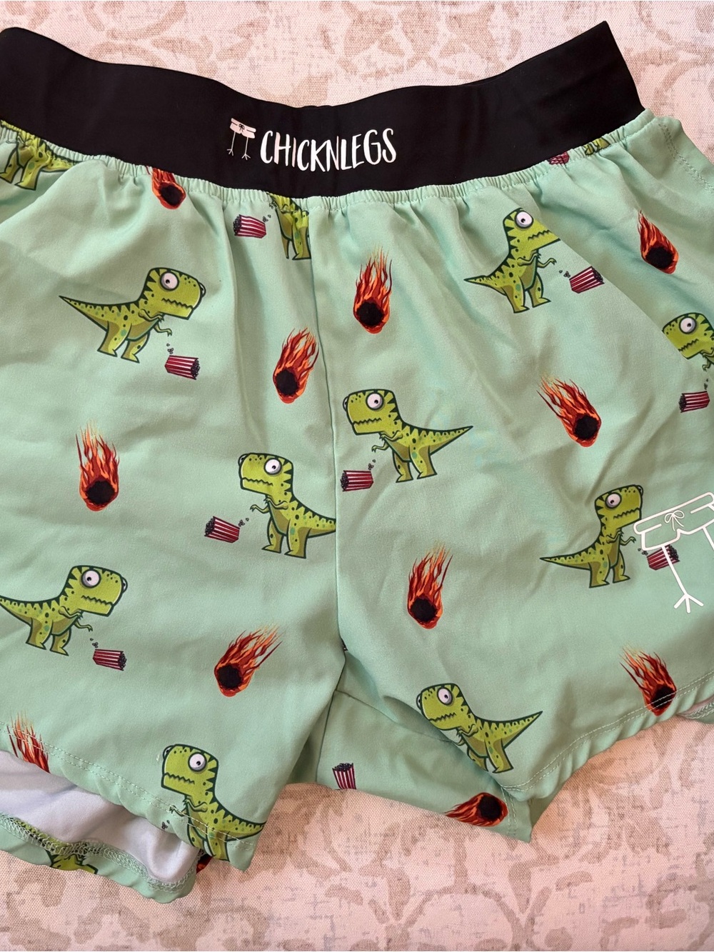Chicknlegs Men's Athletic Shorts in Mint with Dino Print